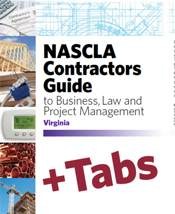 Front cover of Virginia NASCLA Contractors Guide for Business, Law, and Project Management with construction and technical images