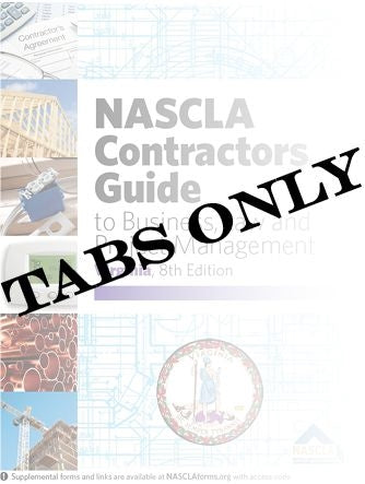 Cover of NASCLA Contractors Guide 8th Edition for Business, Law, and Project Management with construction images and Virginia state seal