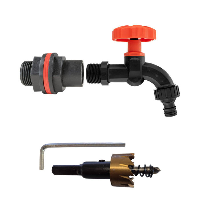 Water Butts Kit 3/4in PP Black Tap and Drill Bit MDPE Pipe Connector Tap Adapter