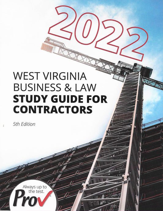 2022 cover of West Virginia Business and Law study guide showing construction crane and building facade