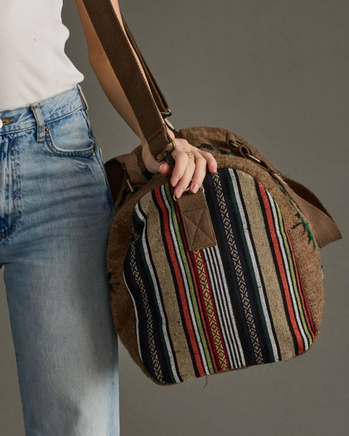 Wool and cotton western patterned and striped duffel bag by Panache Apparel Co. sold by Le Monkey House