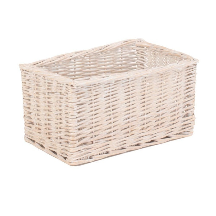 Whitewash Unlined Wicker Storage Basket