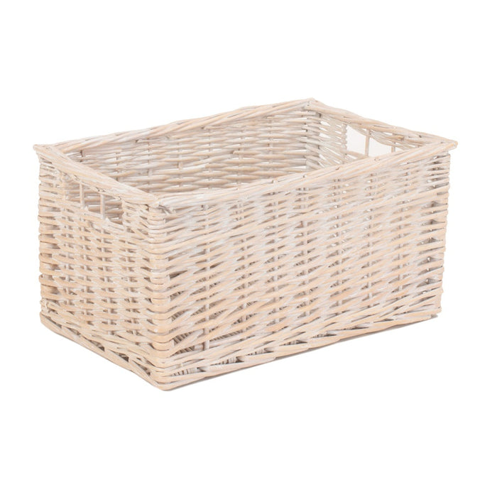 Whitewash Unlined Wicker Storage Basket