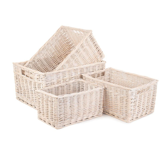 Whitewash Unlined Wicker Storage Basket