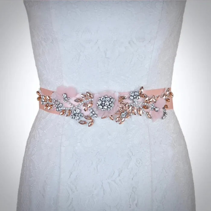 Wedding Accessories - Silk Flowers Blush Bridal Belt/Sash