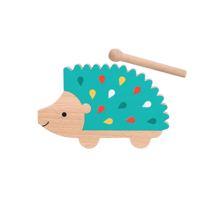 Petit Collage - Wooden Toy - Happy Hedgehog Percussion Instrument - Content