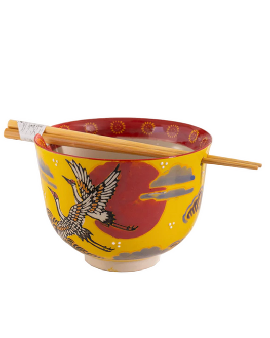 Yellow and red crane ceramic ramen bowl by Urban Tokyo sold by Le Monkey House