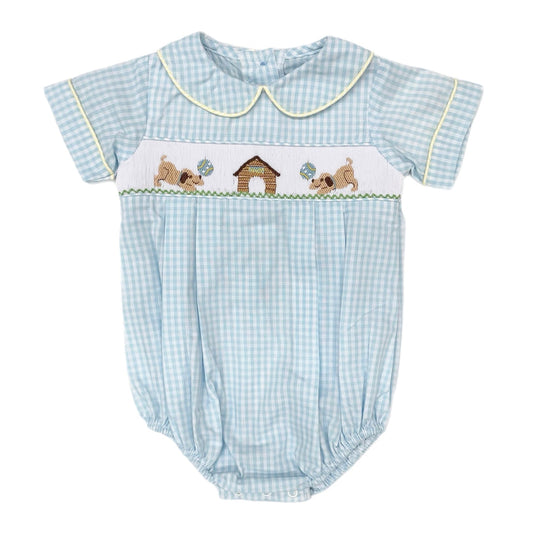 Zuccini Puppy House Smocked Bubble-Blue Gingham